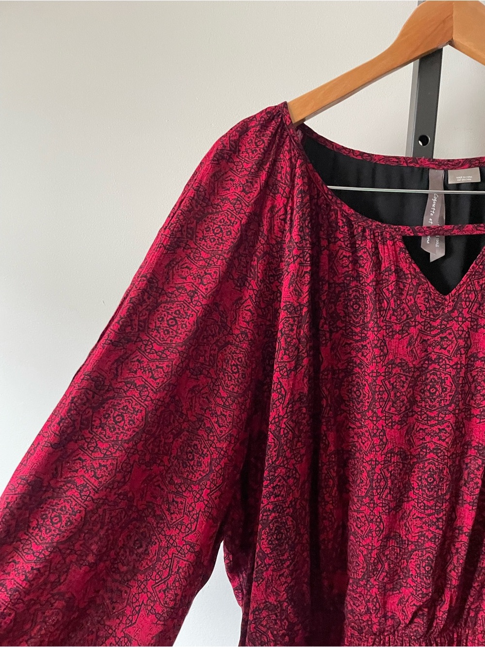 Penningtons Crimson Red Black Medallion Print Dress Plus Size 3X Boho - Picture 4 of 8